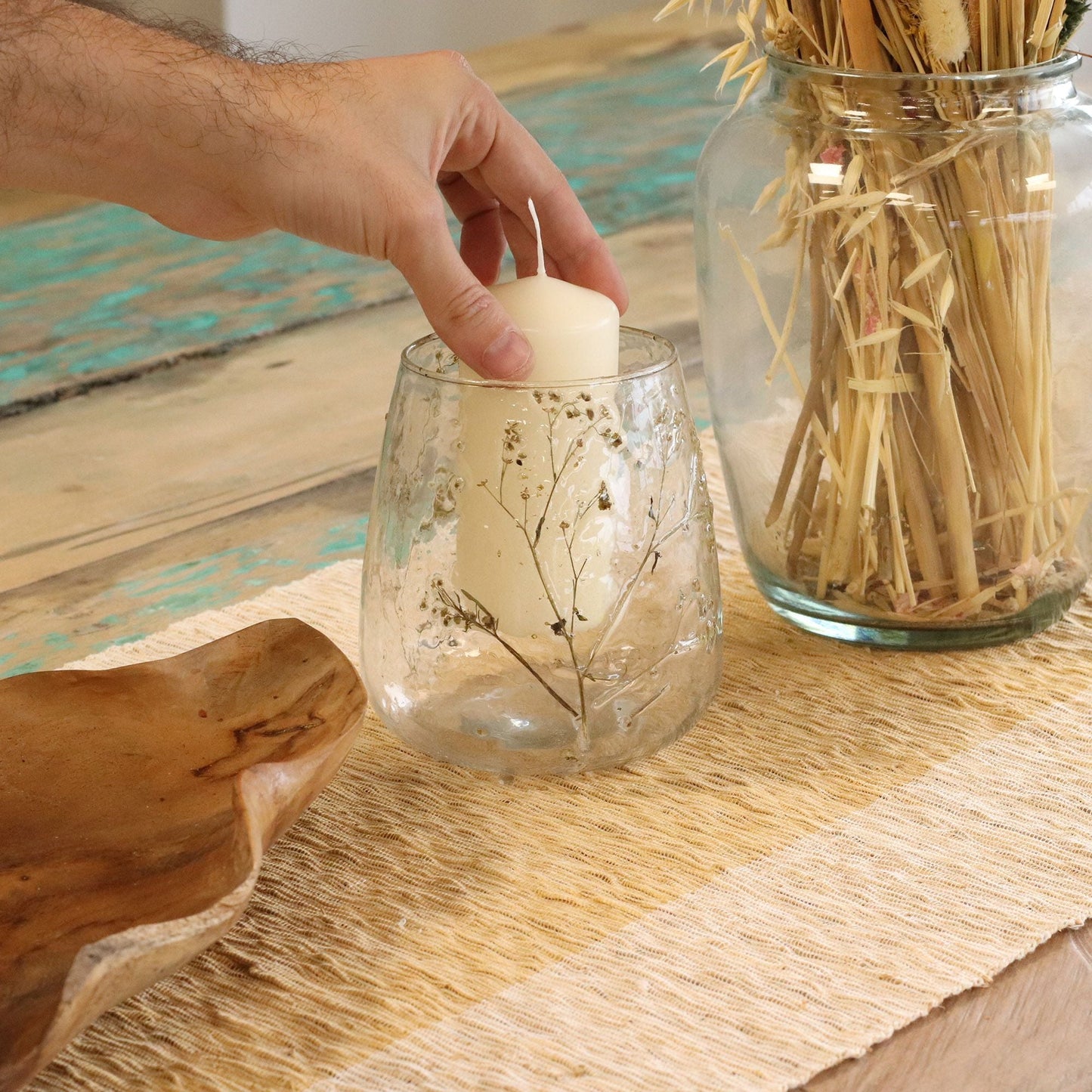 Natural Floral Glass - Vase Candle Holder - Margarita - (12x11cm)