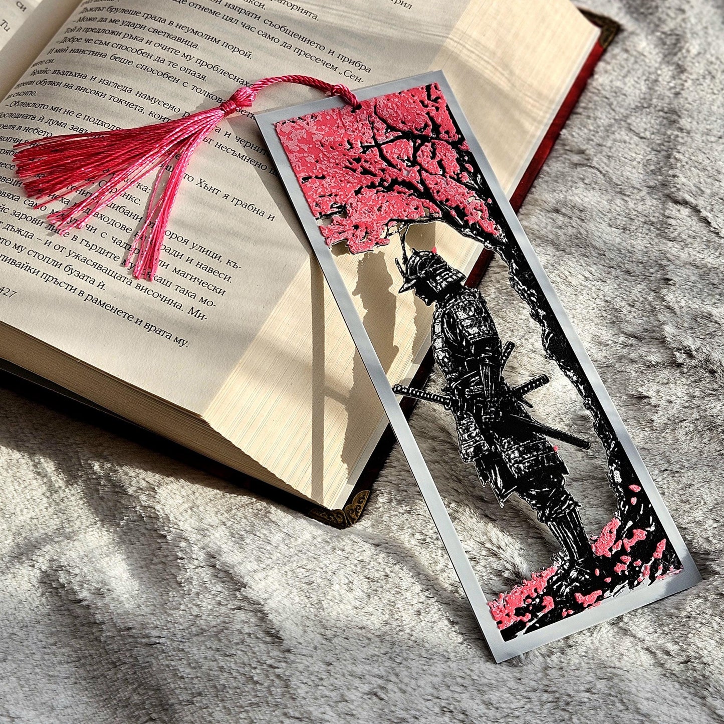 Sakura Samurai 3D Printed Bookmark | Durable PLA with Pink Tassel