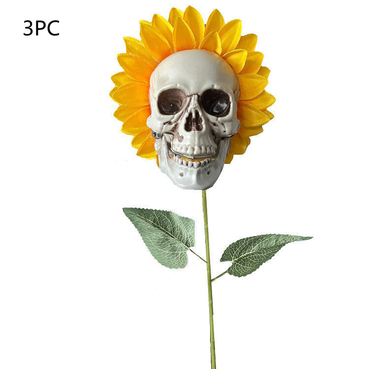 Skull Sunflower Halloween Decoration  Garden Flower Ornament For Home Garden Decoration