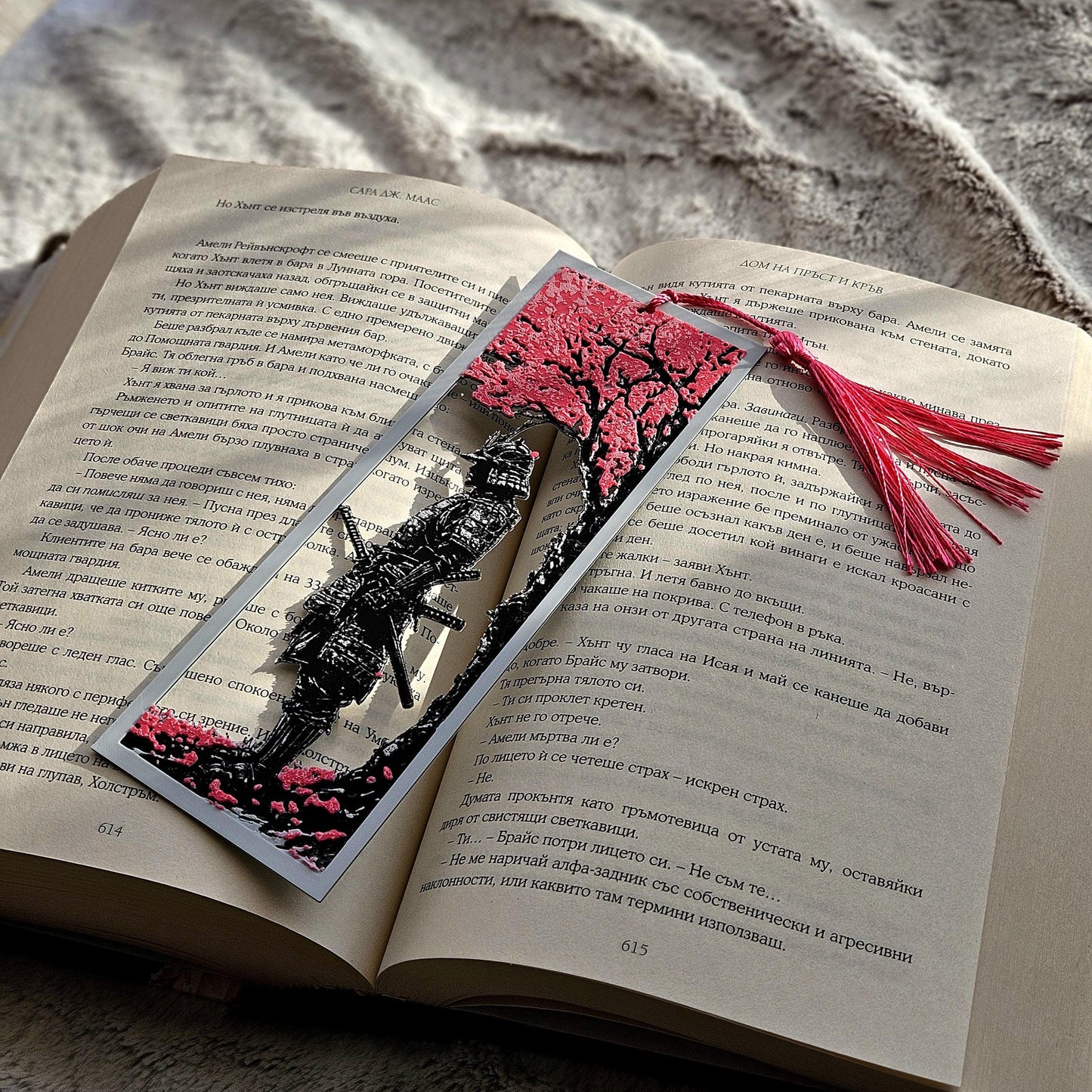 Sakura Samurai 3D Printed Bookmark | Durable PLA with Pink Tassel
