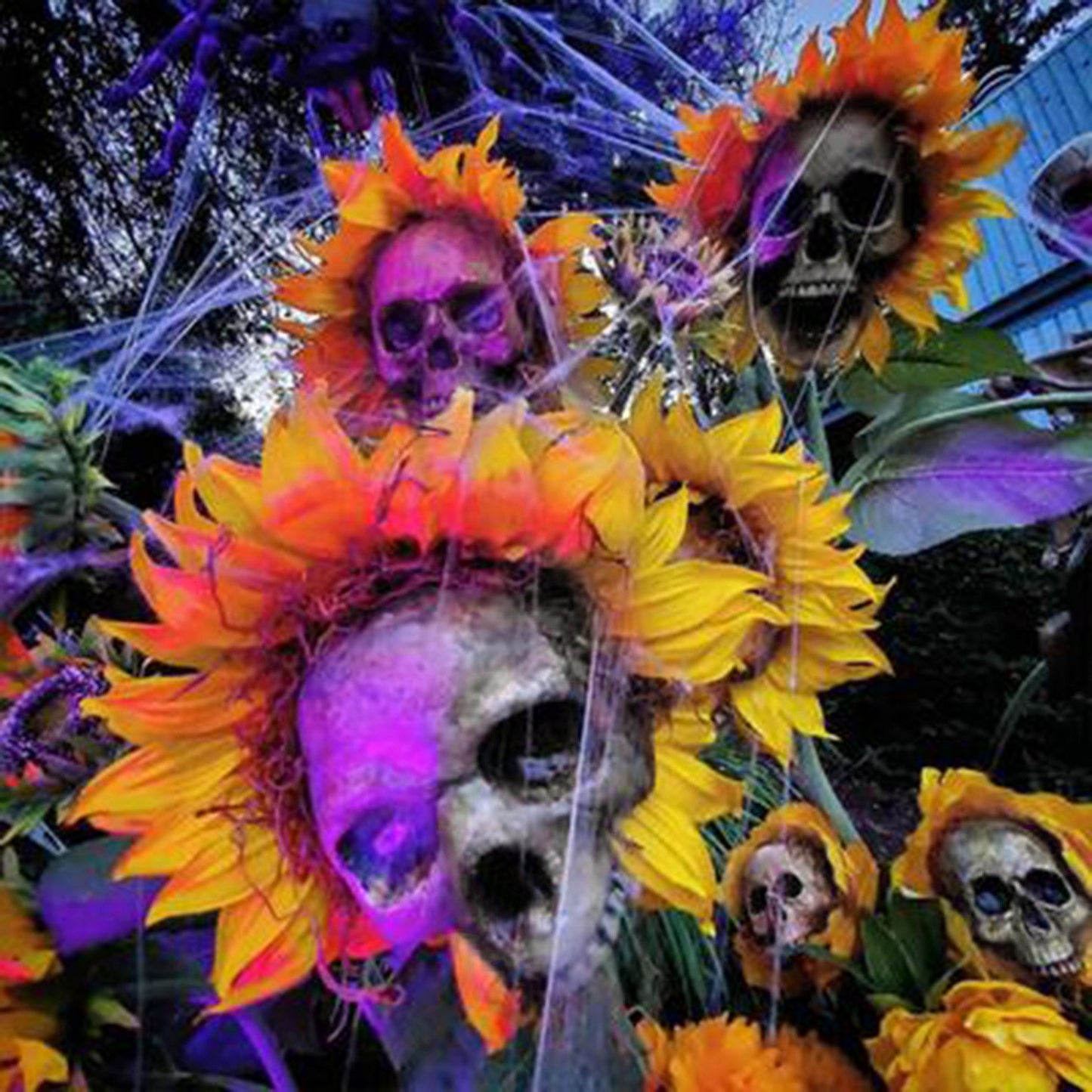 Skull Sunflower Halloween Decoration  Garden Flower Ornament For Home Garden Decoration