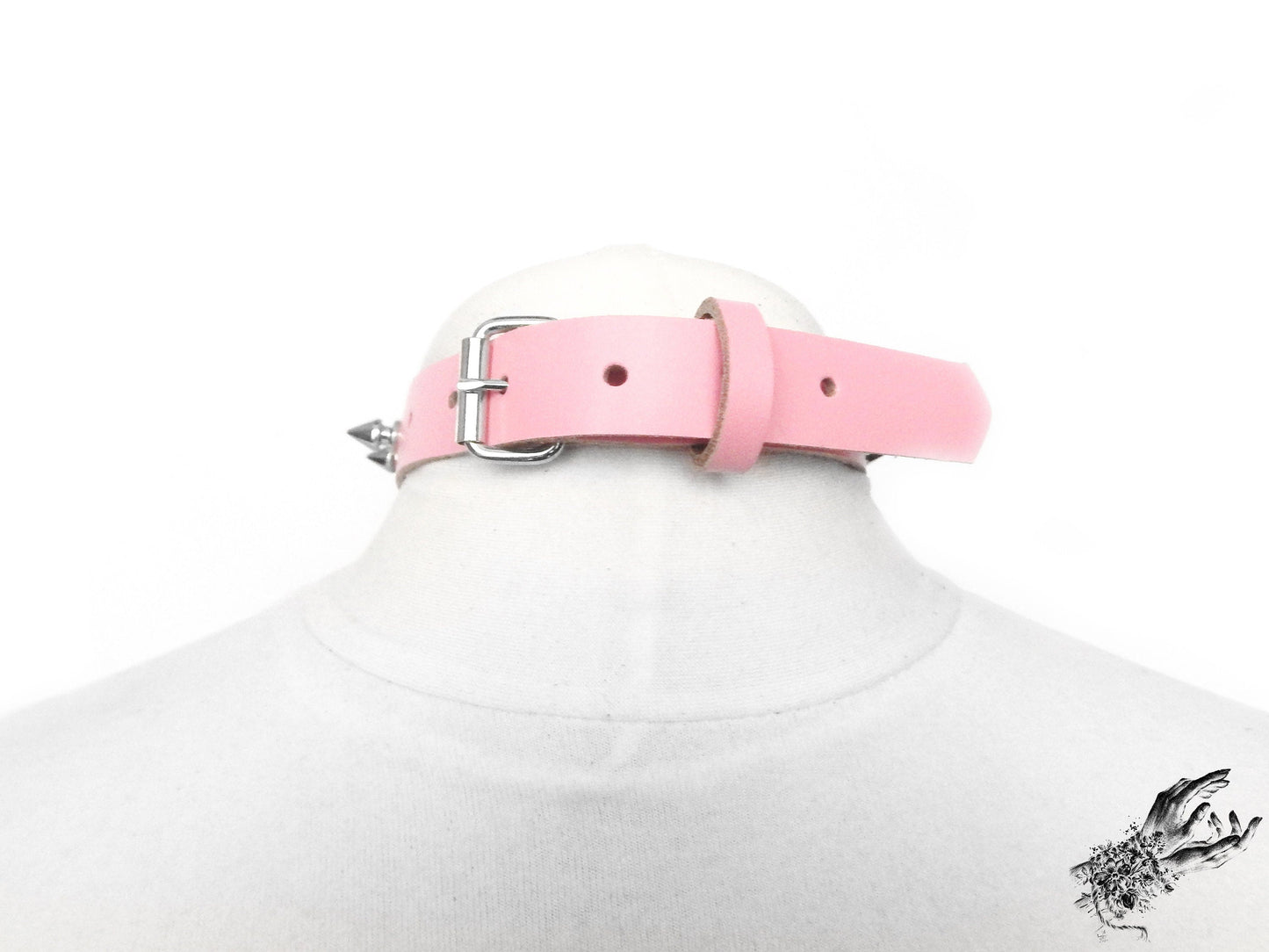Pink Studded Heart Ring Choker